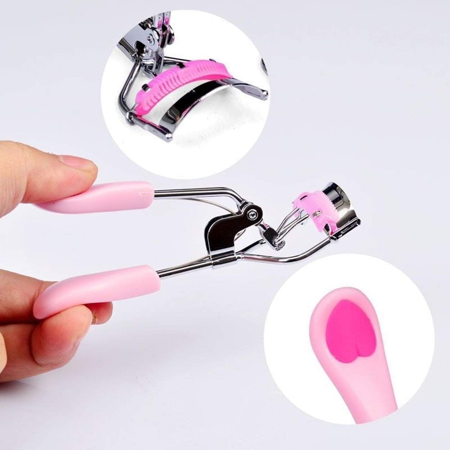 Stainless Steel Eyelash Curler with Built-in Comb Pinch Pain-Free with 5 Silicone Refill Pads